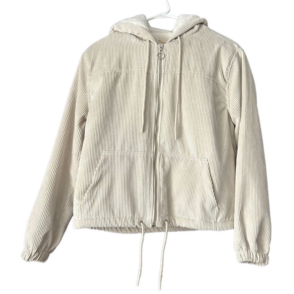 SKY AND SPARROW Corduroy Cream Womens Hooded Jacket